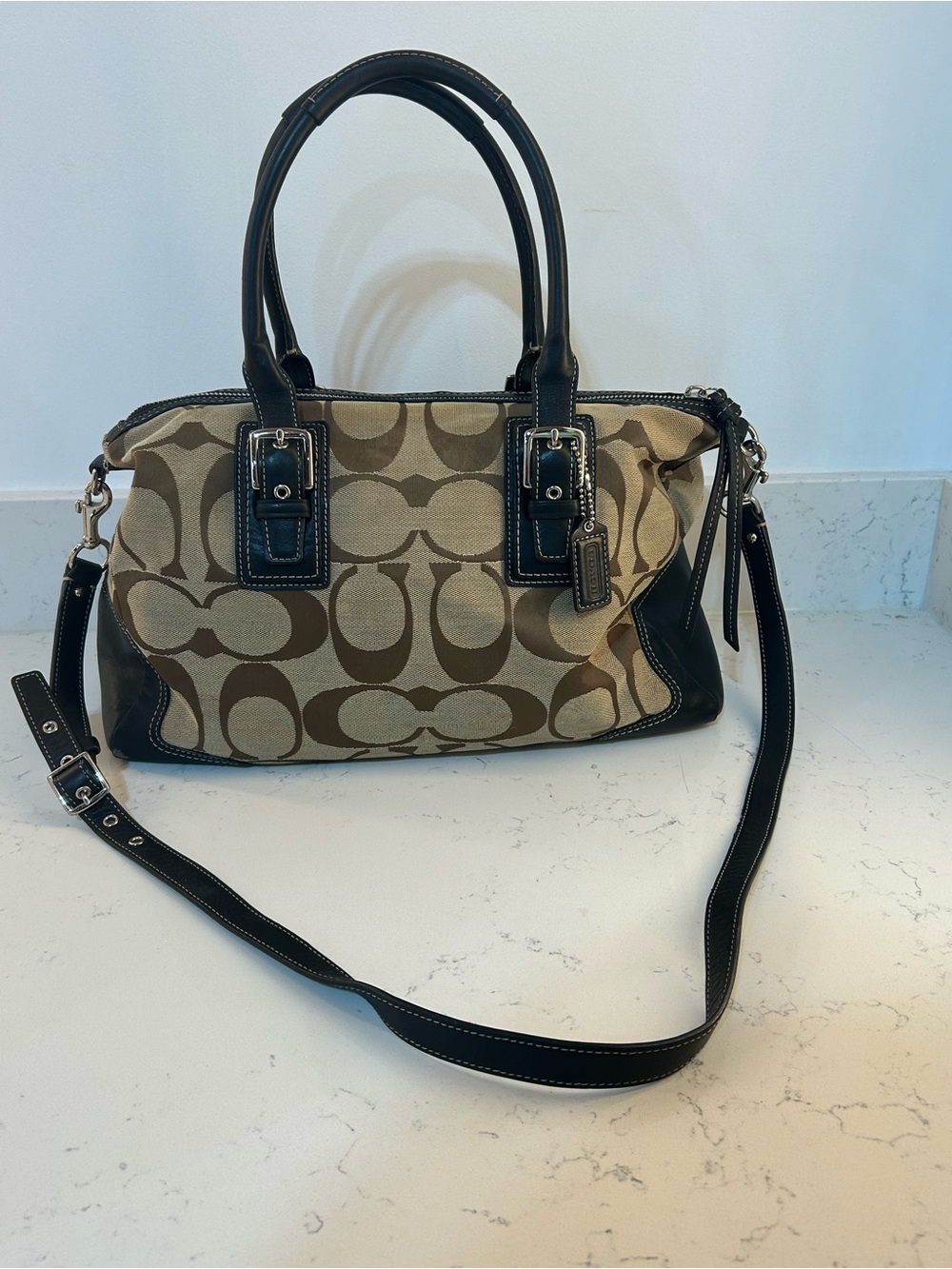 Coach Hampton Signature Satchel in Khaki Jacquard Canvas